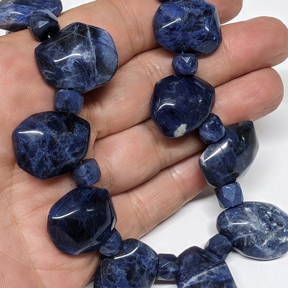 Large Sodalite Blue Gemstone Beaded Necklace - Picture 5 of 12